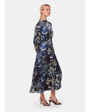 Whistles Dazzled Floral Satin Dress - Blue