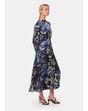 Whistles Dazzled Floral Satin Dress - Blue