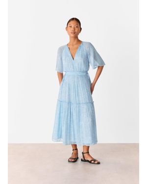 Whistles Bamboo Leaves Gathered Dress - Blue