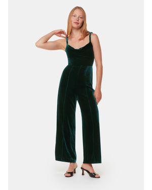 Whistles Twist Strap Velvet Jumpsuit - Green