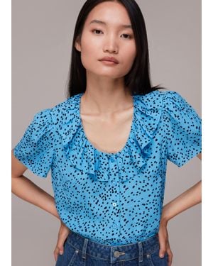 Whistles Spotted Dot Collar Top - Blue