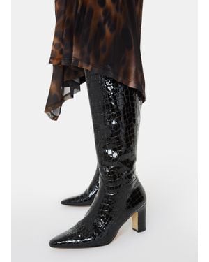 Whistles Albie Croc Knee High Boot - Black