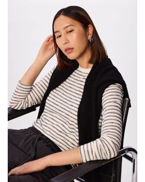 Whistles Stripe Crew Neck Pocket Top - Black