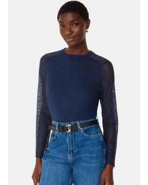 Whistles Lace Sleeve Detail Top - Blue