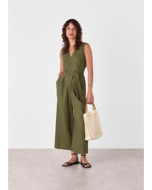 Whistles Belted Seamed Linen Jumpsuit - Green