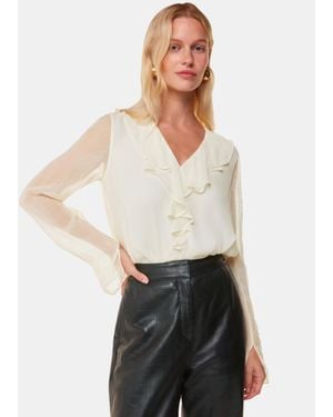 Whistles Sheer Sleeve Ruffled Collar Blouse - White