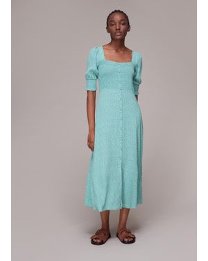Whistles Ditsy Floral Shirred Dress - Blue