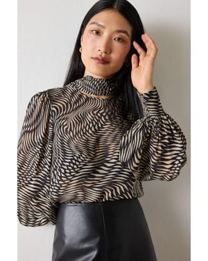 Whistles Geo Sheer Viscose Cuffed Top - Black