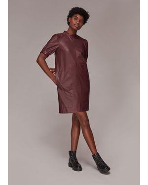 Whistles Puff Sleeve Leather Dress - Purple