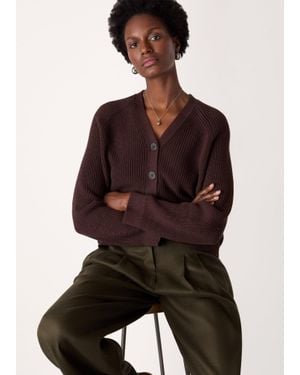 Whistles V Neck Cotton Cardigan - Brown