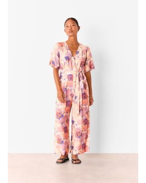Whistles Petite Floral Button Front Jumpsuit - White