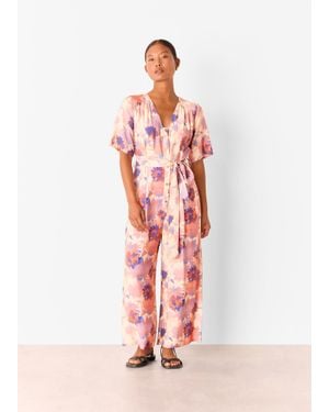 Whistles Petite Floral Button Front Jumpsuit - White