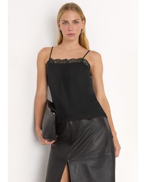 Whistles Lace Trim Crepe Cami Top - Black