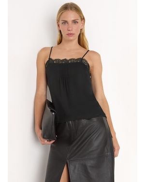 Whistles Lace Trim Crepe Cami Top - Black
