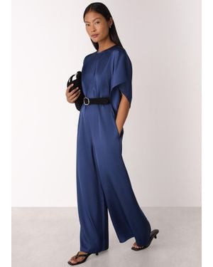 Whistles Petite Satin Short Sleeve Jumpsuit - Blue