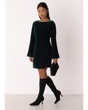 Whistles Petite Velvet Flare Sleeve Dress - Black