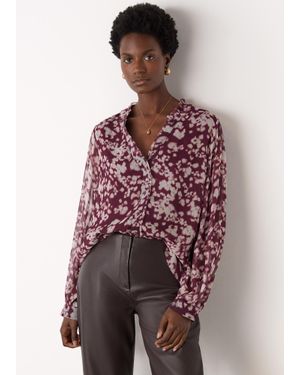 Whistles Inky Floral Long Sleeve Blouse - Purple