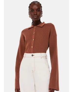 Whistles Rib Collar Cardigan - Brown
