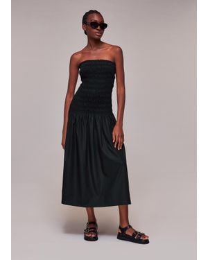 Whistles Shirred Bandeau Poplin Dress - Black