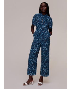 Whistles Brushed Leopard Print Jumpsuit - Blue