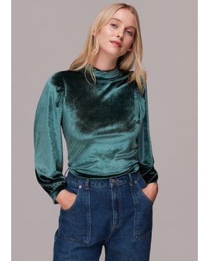 Whistles High Neck Velvet Top - Blue
