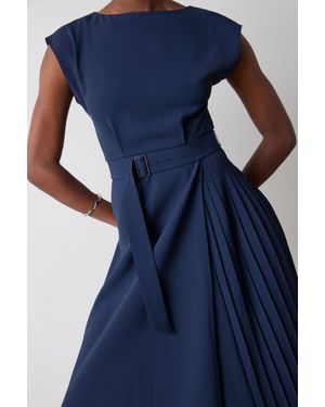 Whistles Pleat Detail Asymmetric Midi Dress - Blue