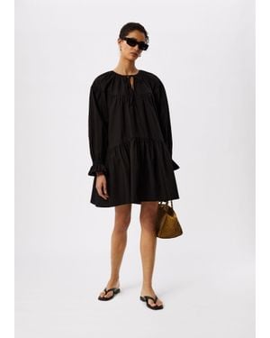 Whistles Cotton Tiered Mini Dress - Black