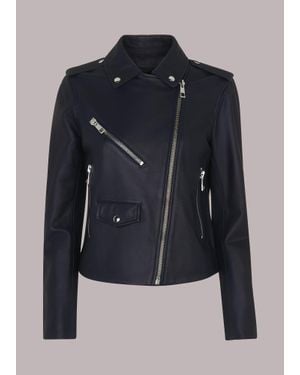 Whistles Agnes Pocket Leather Jacket - Blue