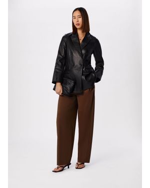 Whistles Aliza Waisted Leather Blazer - Black