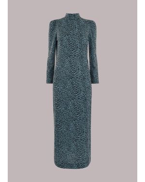 Whistles Contrast Leopard Jersey Dress - Blue
