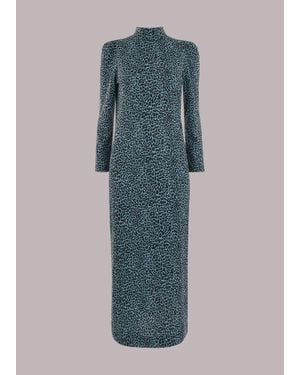 Whistles Contrast Leopard Jersey Dress - Blue