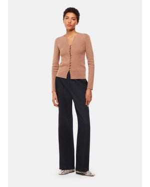 Whistles Ribbed Button Through Cardigan - Natural