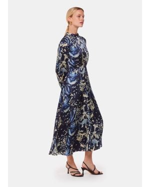 Whistles Dazzled Floral Satin Dress - Blue