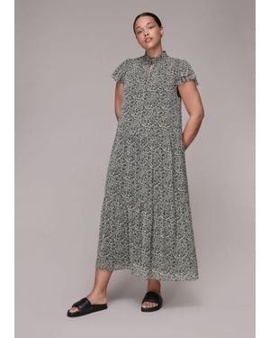 Whistles Indo Floral Print Tiered Dress - Grey
