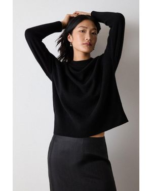 Whistles Cashmere Seam Detail Crew Knit - Black