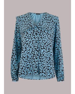 Whistles Fuzzy Leopard Collar Top - Blue