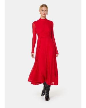 Whistles Arabella Ruched Mesh Dress - Red
