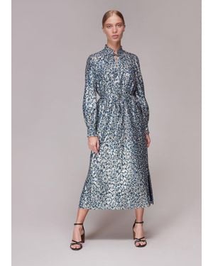 Whistles Animal Metallic Silk Mix Dress - Blue