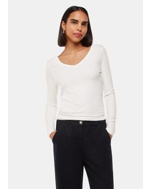 Whistles Essential Ribbed V Neck - White