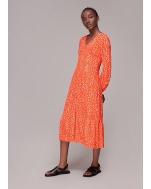 Whistles Shooting Star Print Midi Dress - Orange