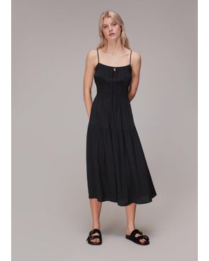 Whistles Gracie Crepe Smocked Dress - Black