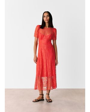 Whistles Fay Lace Midi Dress - Red