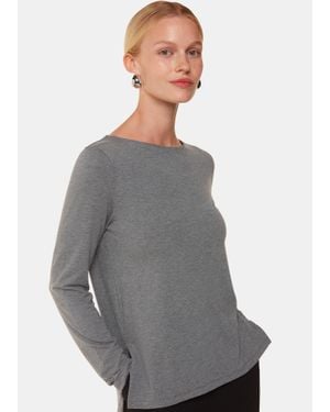Whistles Slim Straight Neck Jersey Top - Grey