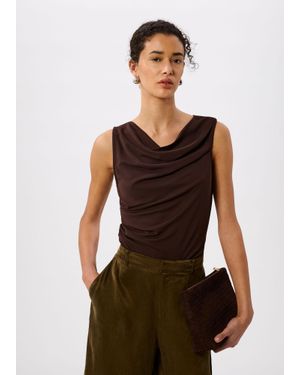 Whistles Drape Neck Jersey Top - Brown