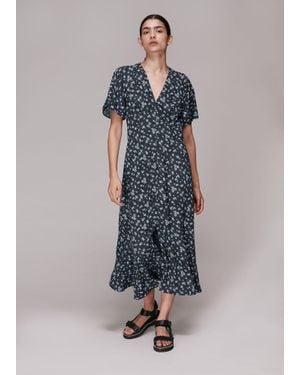 Whistles Daisy Spot Print Midi Dress - Blue