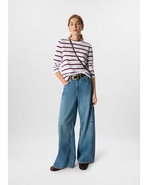 Whistles Stripe Crew Neck Pocket Top - Blue