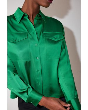 Whistles Utility Satin Viscose Shirt - Green
