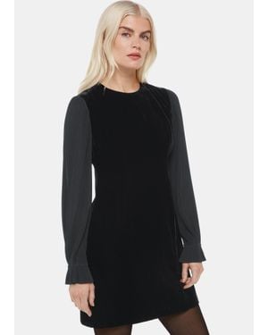 Whistles Petite Velvet Pleat Sleeve Mini Dress - Black