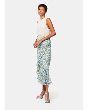 Whistles Shaded Floral Midi Skirt - Blue