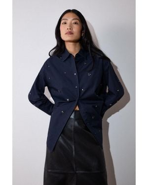 Whistles Jewelled Cotton Poplin Shirt - Blue